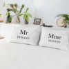 Taies d'oreillers couple Mr et Mme + Nom de famille