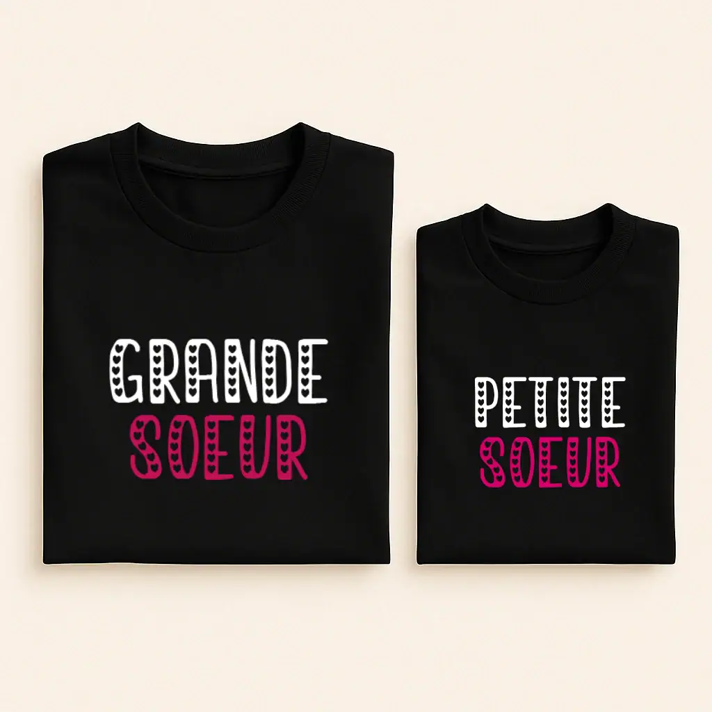 T-shirt Grande Soeur Petite Soeur Coeur Pinky