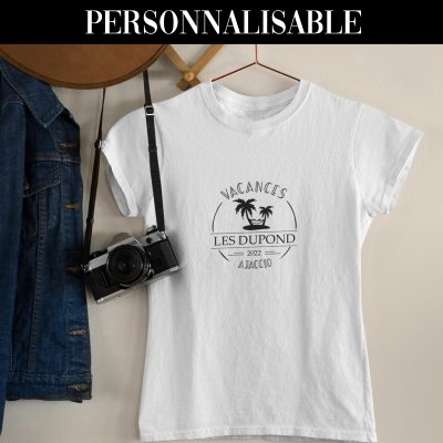 T-shirts assortis famille plage avec destination et nom de famille - Assortis Moi