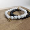 Bracelets Couple - Roi & Reine Perles Noires et Blanches personnalisables