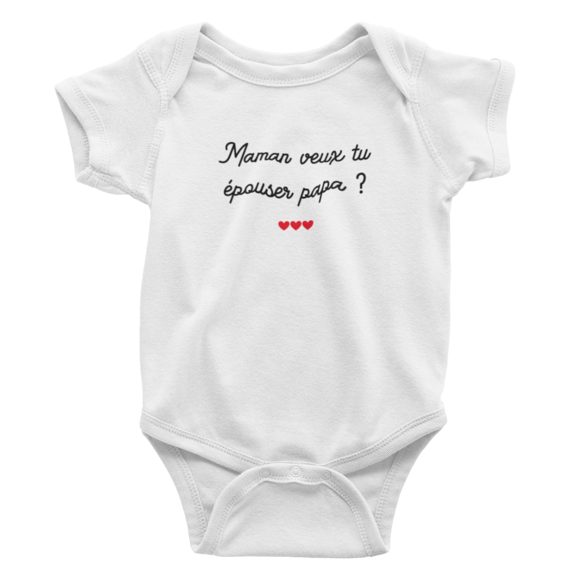 T-shirt Bébé "Maman, Veux-tu épouser Papa ?" - 100% Coton, Ouverture épaule - Blanc - Pour Mariage, Anniversaire, Photo