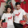 T-shirts assortis Noël Famille Couple - Cerf de Noël à personnaliser