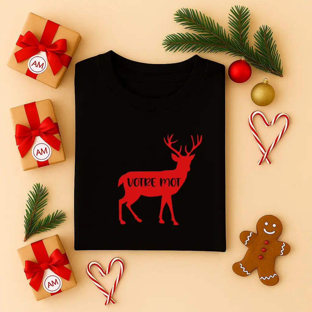 T-shirts assortis Noël Famille Couple - Cerf de Noël à personnaliser