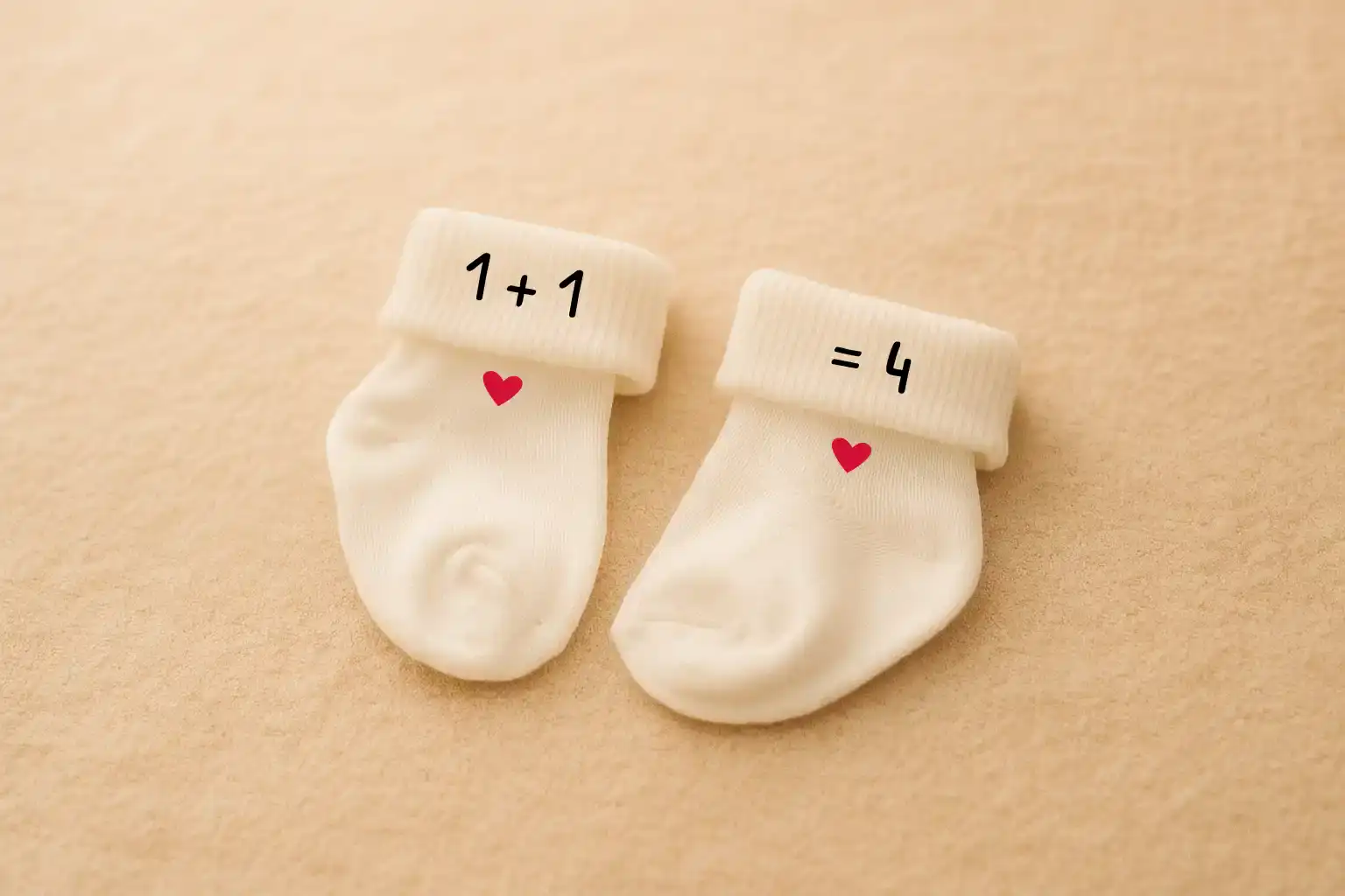 Chaussettes bébé Annonce Grossesse Jumeaux - 1+1=4