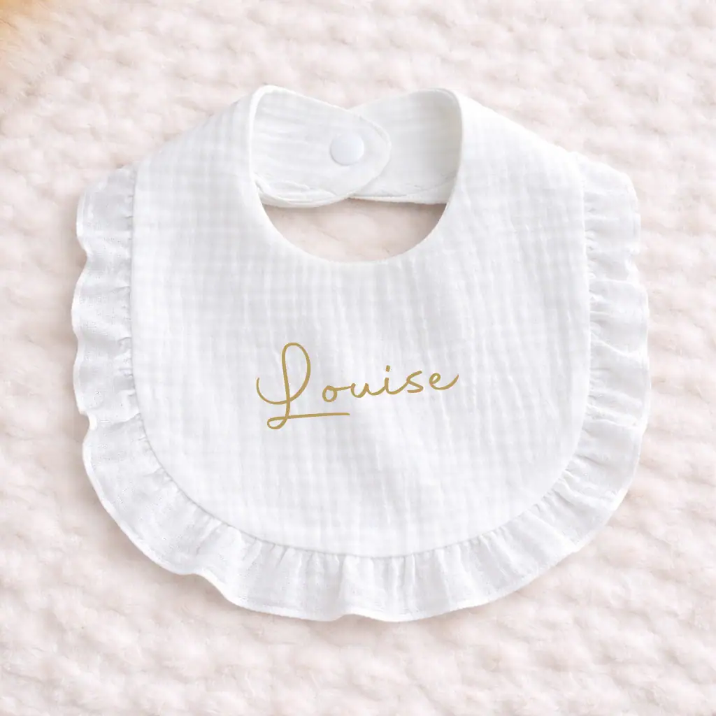 Bavoir bébé blanc personnalisé Mousseline de coton