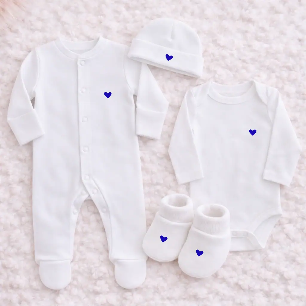 Tenue de Naissance Boutons - Coeur Bleu