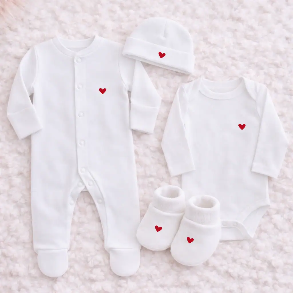 Tenue de Naissance Boutons - Coeur Rouge