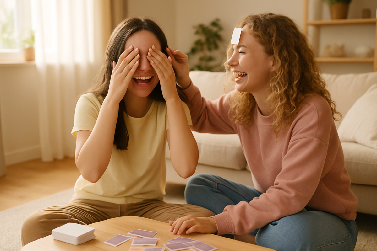 Amies riant ensemble en jouant à des jeux de société à la maison