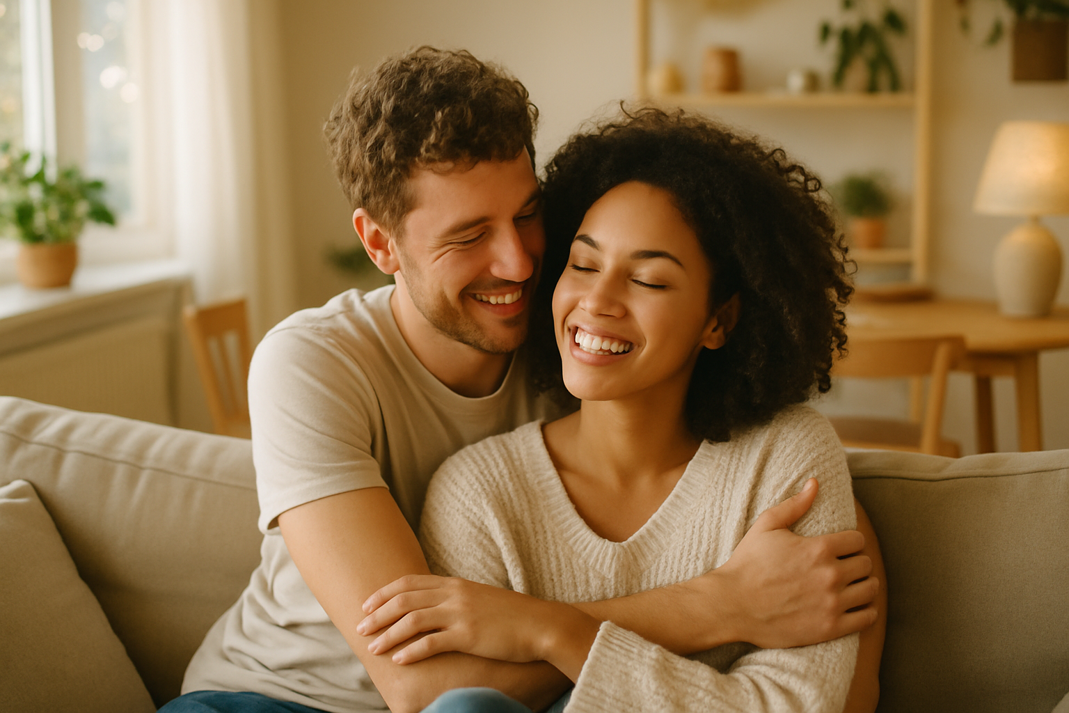 Couple heureux célébrant leur relation amoureuse avec des souvenirs partagés