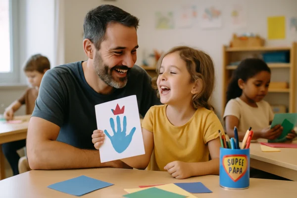 Cadeau fête des pères en maternelle : création manuelle d'un pot à crayons "Super Papa