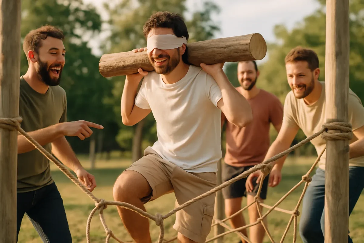 Jeux EVG en plein air avec des participants relevants des défis d'aventure amusants