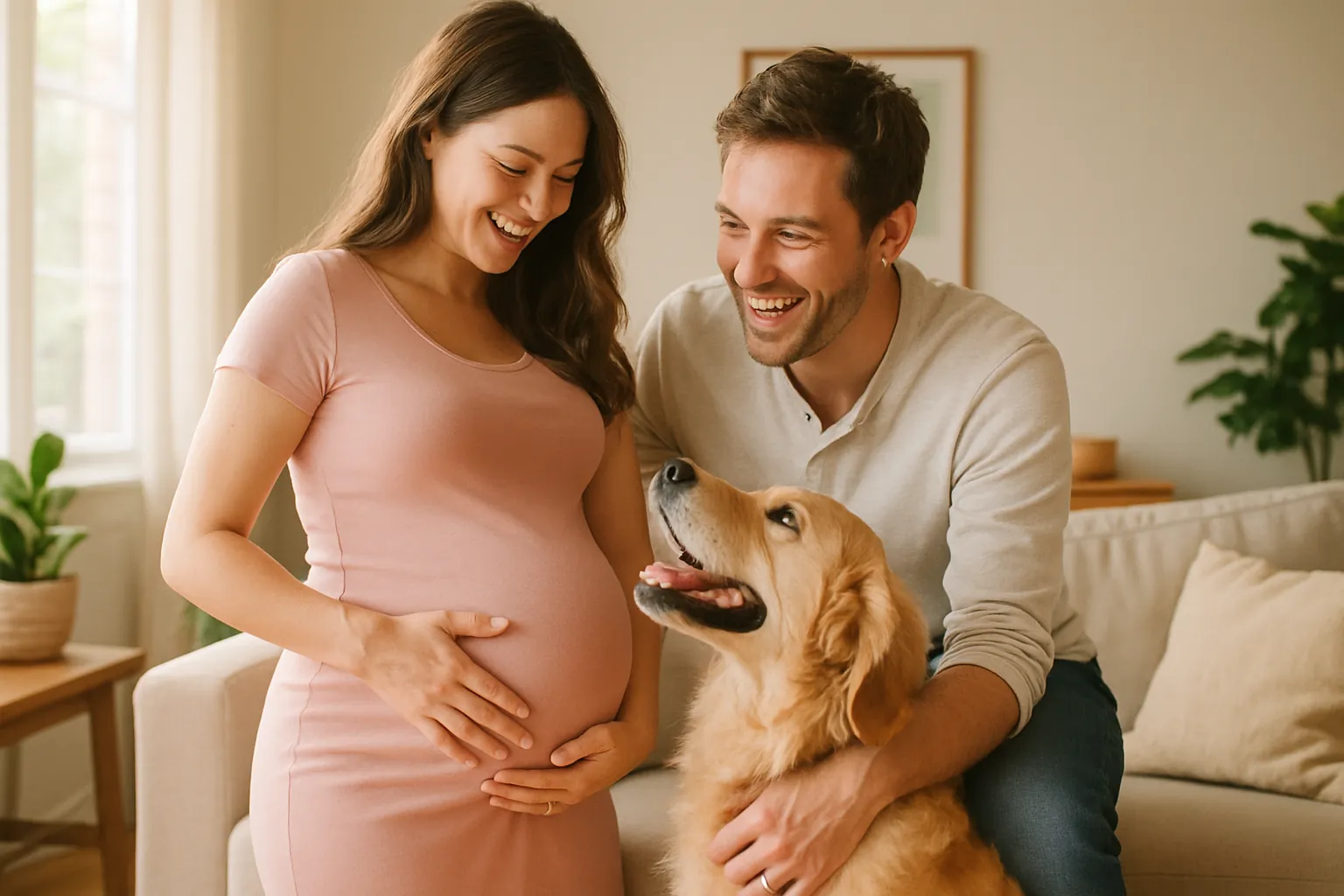 Annonce de grossesse originale avec chien, moment de complicité familiale en photo
