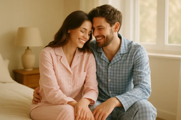 Pyjama couple assorti en coton, satin et flanelle pour une nuit confortable et stylée