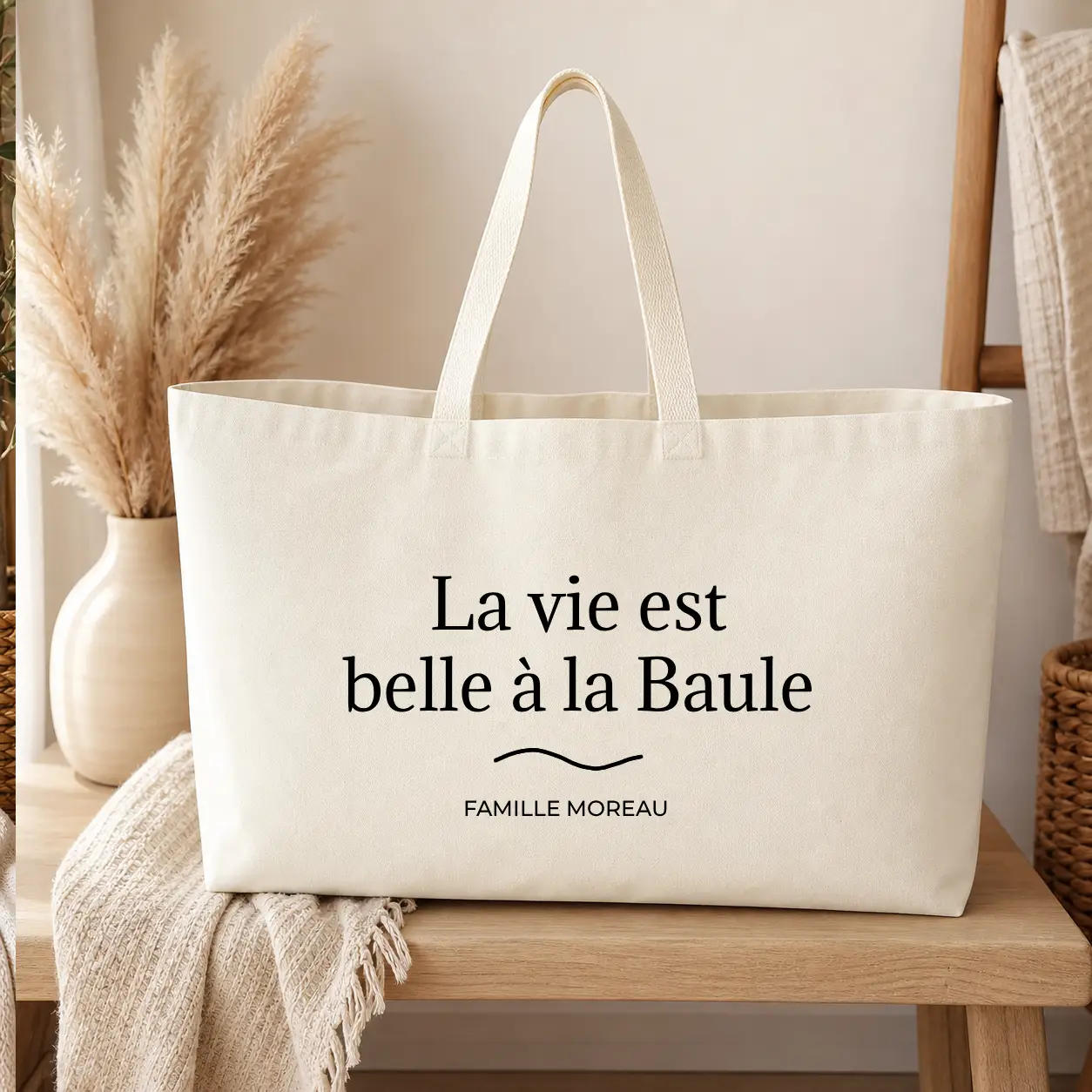 Sac cabas Personnalisé – La vie est belle à - sac ecru texte noir - Assortis Moi