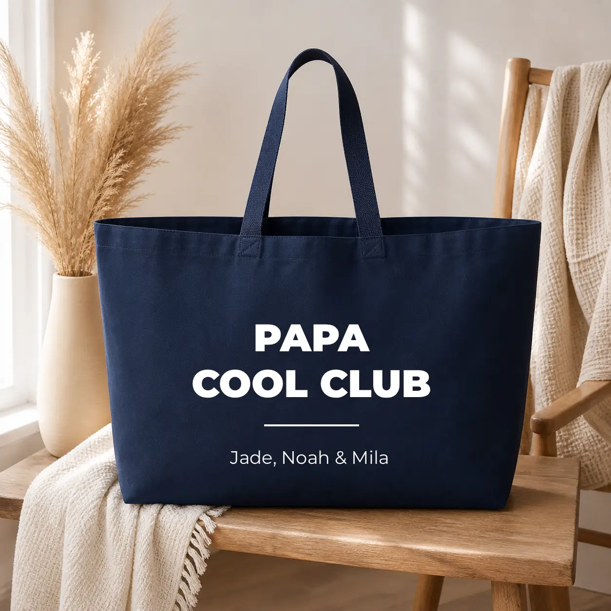 Sac cabas Personnalisé – Papa cool club - sac marine texte blanc - Assortis Moi