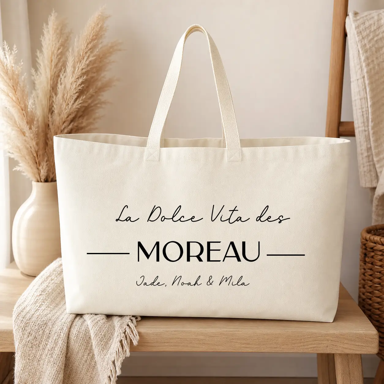 Sac de plage Personnalisé – La Dolce Vita des - sac écru texte noir - Assortis Moi