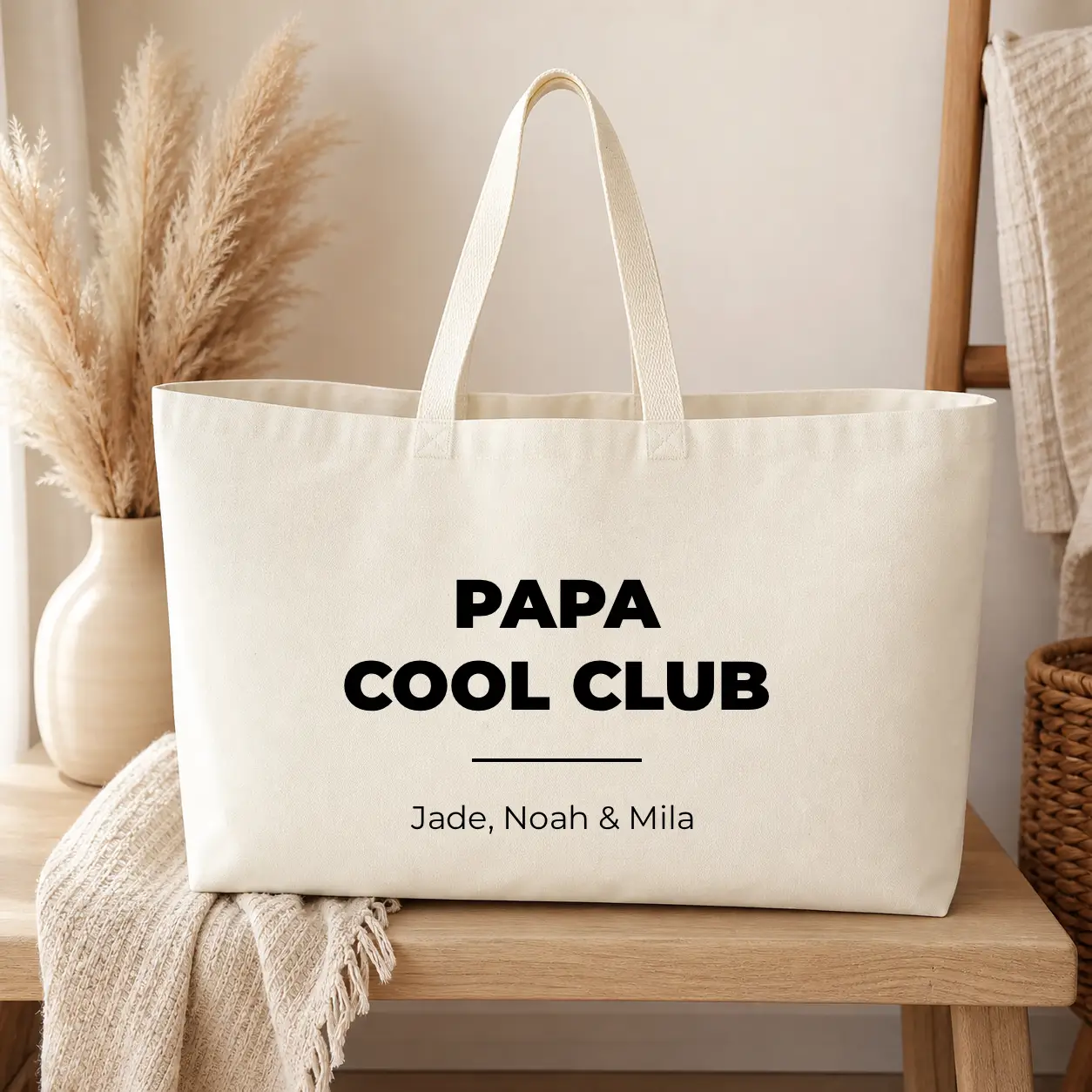 Sac de plage Personnalisé – Papa cool club - sac écru texte noir - Assortis Moi
