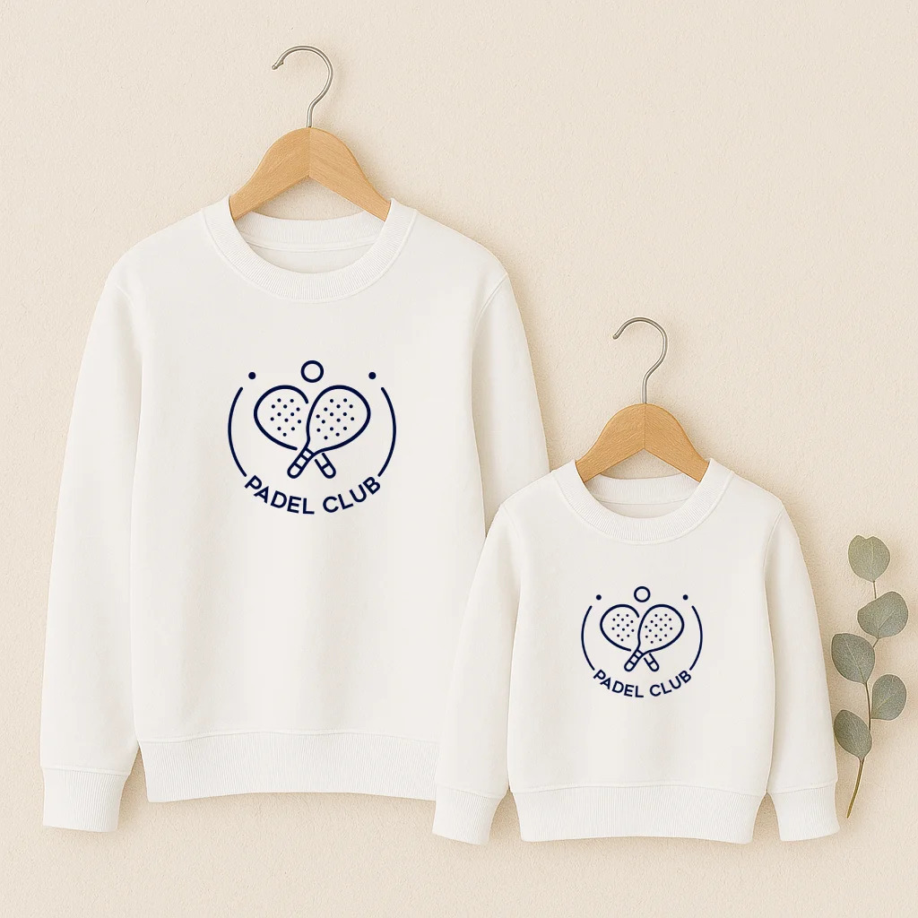 Sweat assorti Padel Club blanc avec logo raquettes, parent et enfant