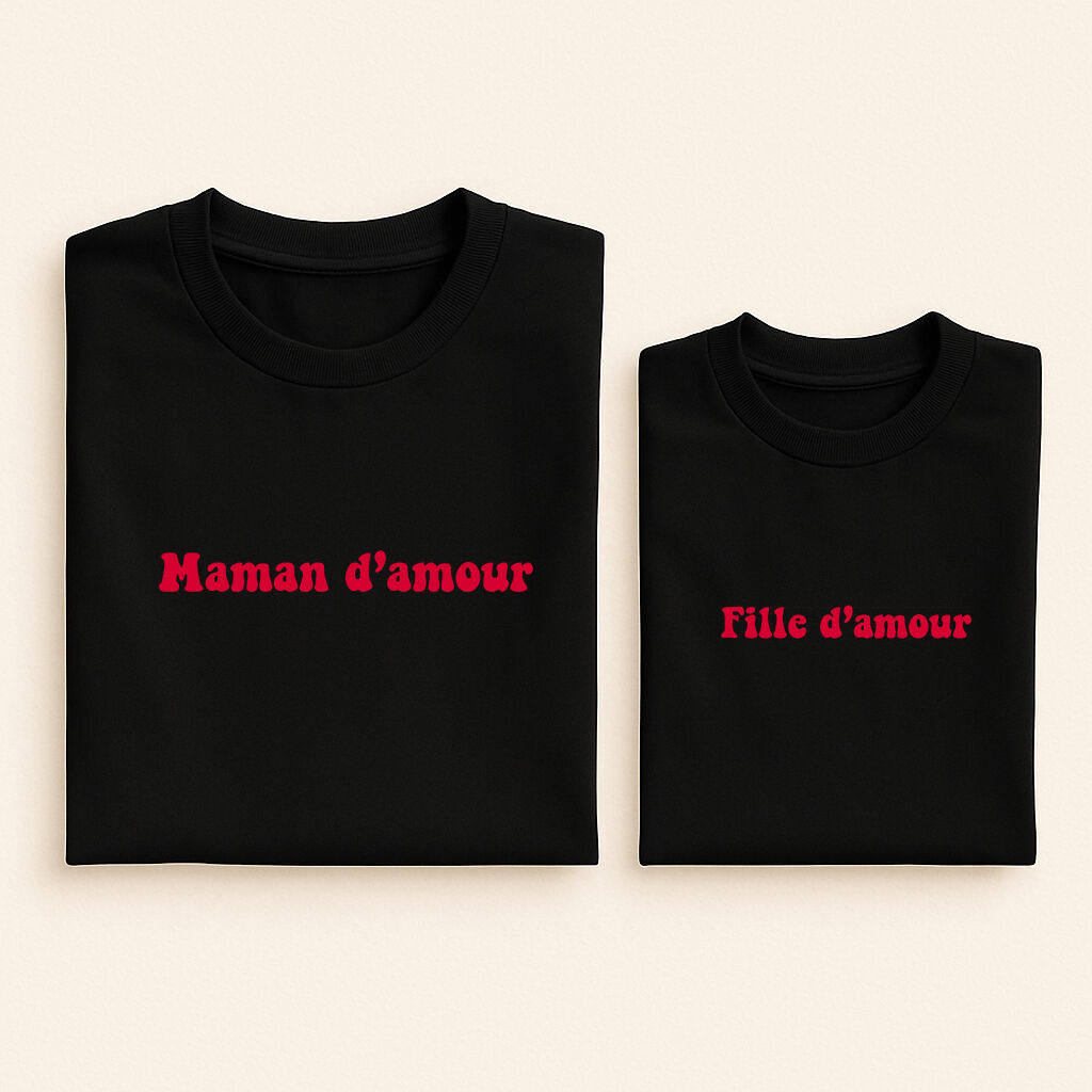 t shirt assorti amour rouge maman fille noir 01