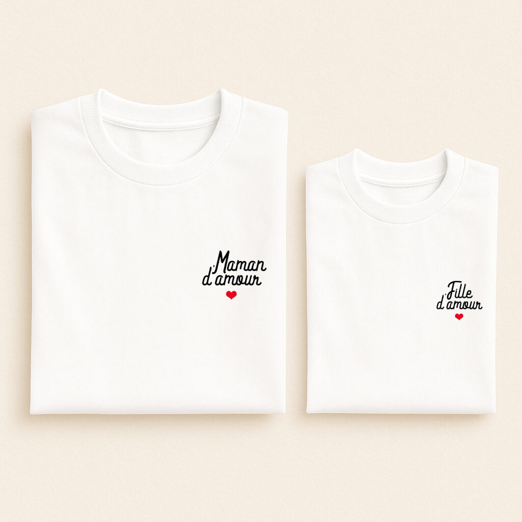 t shirt assorti amour script maman fille blanc 03