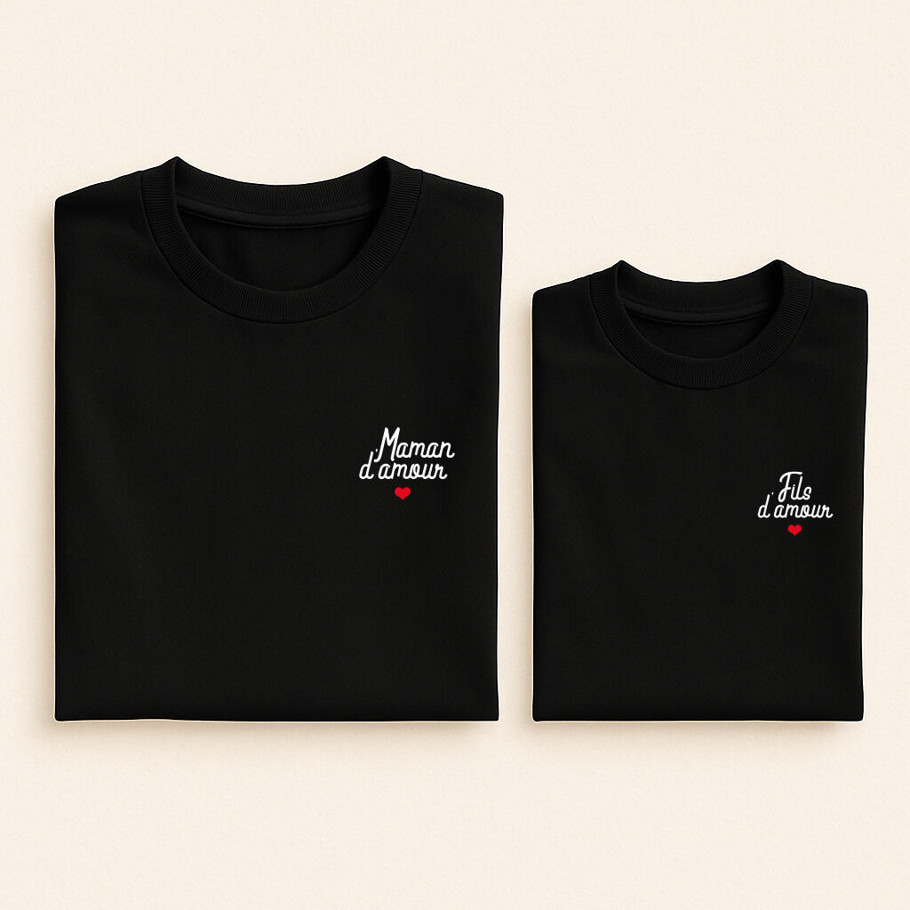 t shirt assorti amour script maman fils noir 08