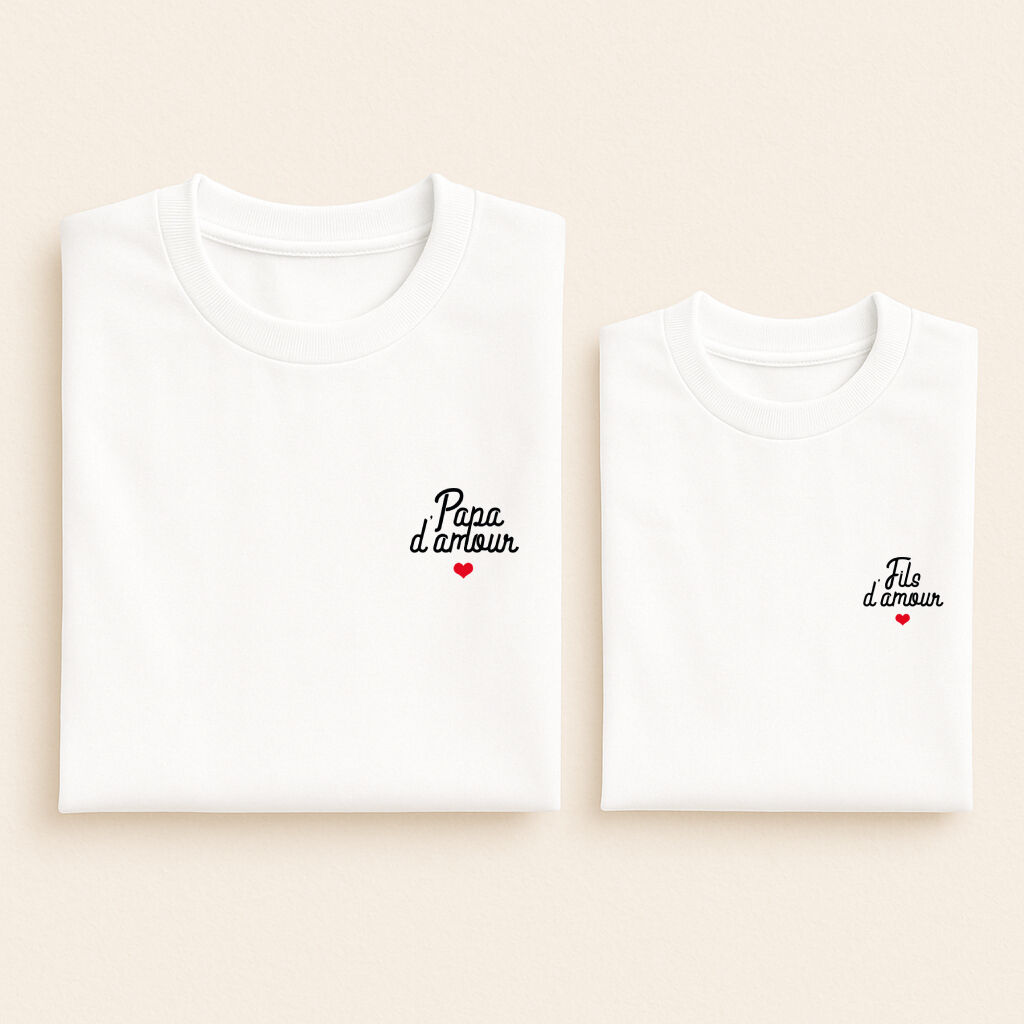 t shirt assorti amour script papa fils blanc 01