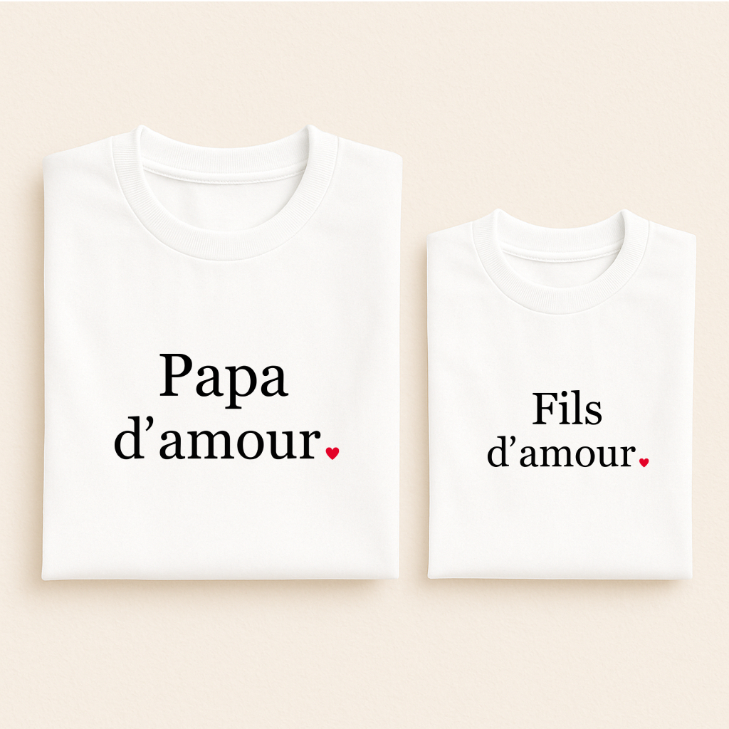 T-shirt assorti papa fils Papa d'amour blanc