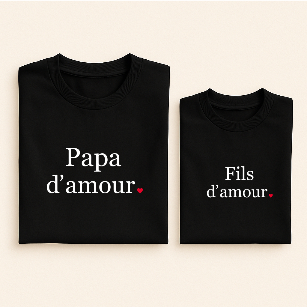 T-shirt assorti papa fils Papa d'amour noir