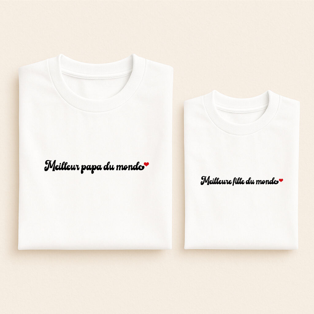 t shirt assorti meilleur du monde papa fille blanc 06