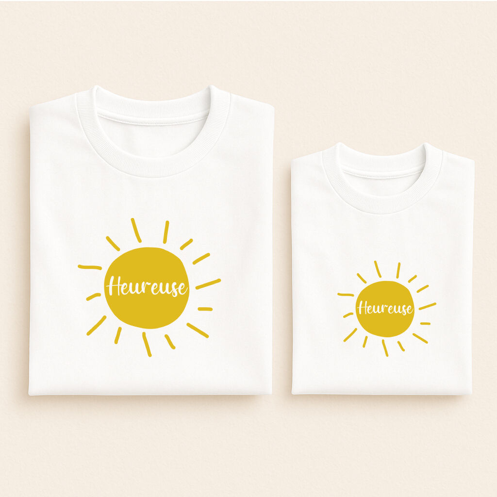 t shirt assorti soleil heureux heureuse blanc 01