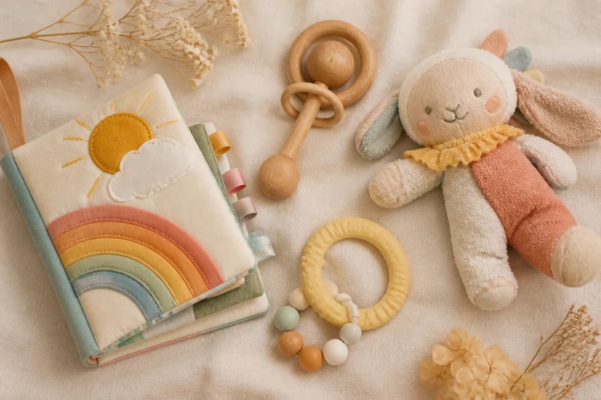 Cadeau bébé 6 mois : jouets d'éveil, doudou et dentition - Assortis Moi