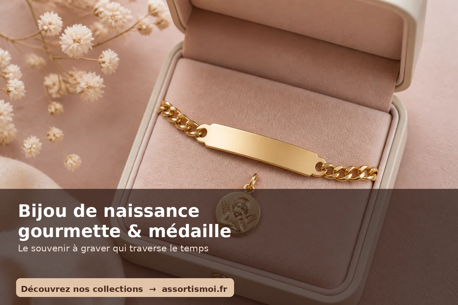 bijou de naissance gourmette et médaille à graver - Assortis Moi