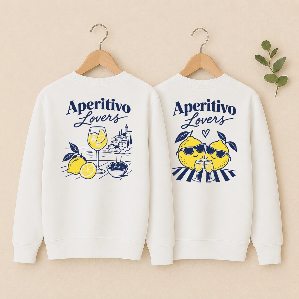 Sweat couple Aperitivo Lovers duo assorti blanc, motif dos