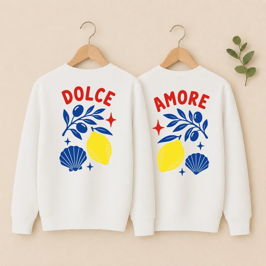 Duo sweats Dolce Amore blanc motif dos