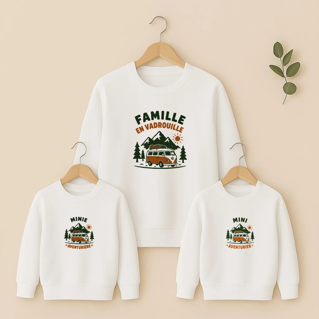 Famille en vadrouille sweats famille ensemble face