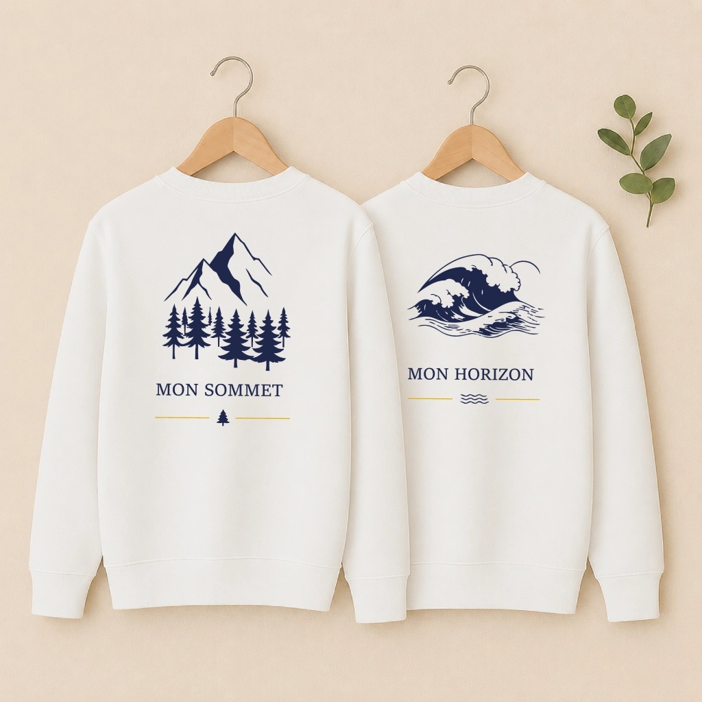 Sweat Couple - Mon Horizon Mon Sommet duo assorti blanc dos