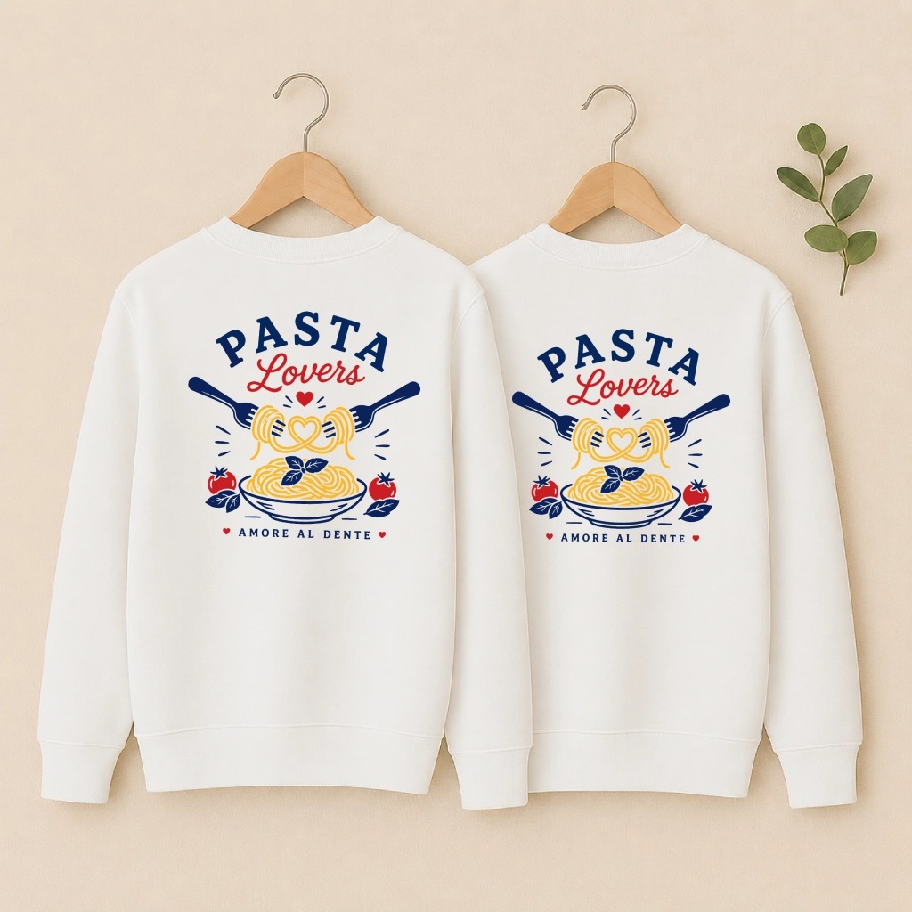 Duo sweats Pasta Lovers blanc motif dos