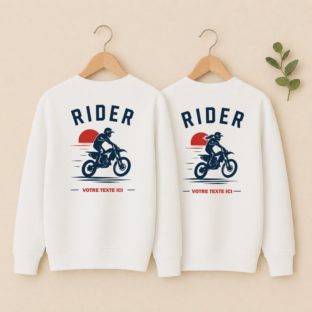 Sweat Couple Personnalisé - Rider duo assorti dos