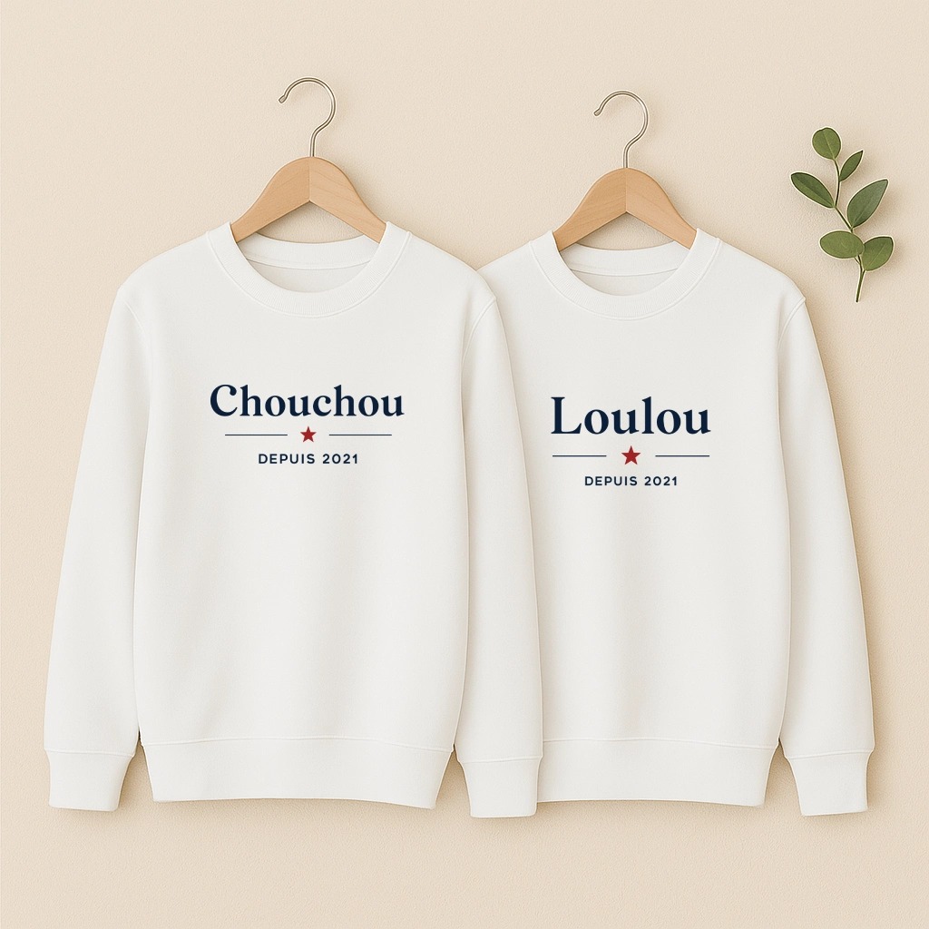 Sweat couple Chouchou et Loulou, les deux en blanc