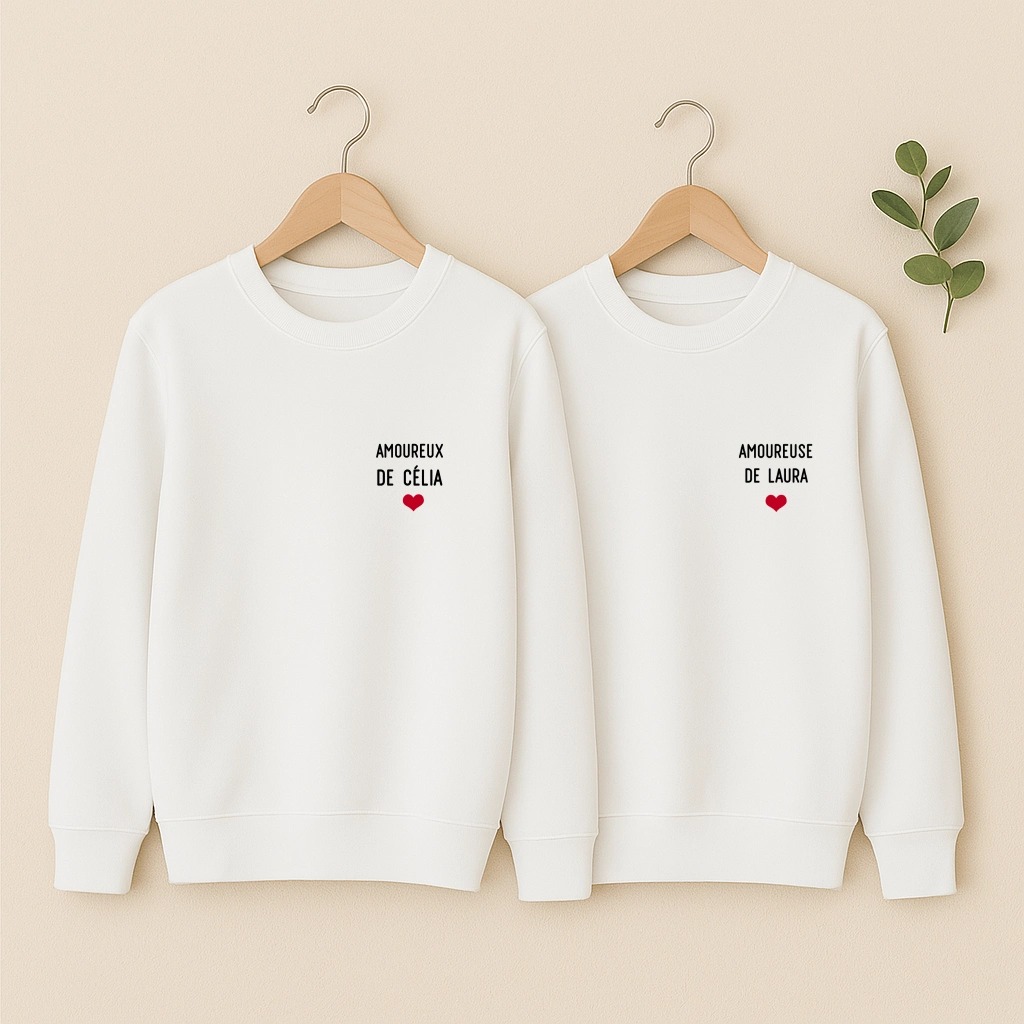Sweat couple personnalisable Amoureux Amoureuse, duo blanc