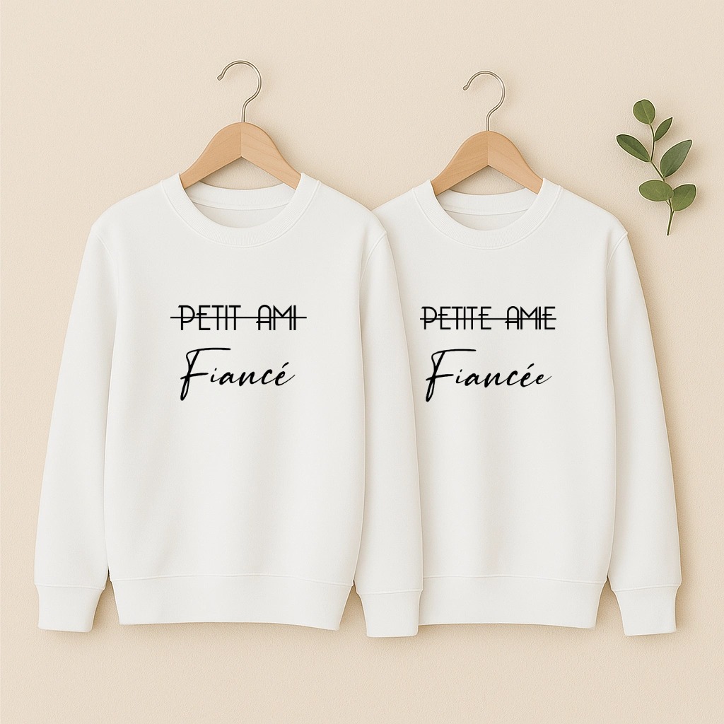 Sweat couple Fiancé et Fiancée, les deux en blanc