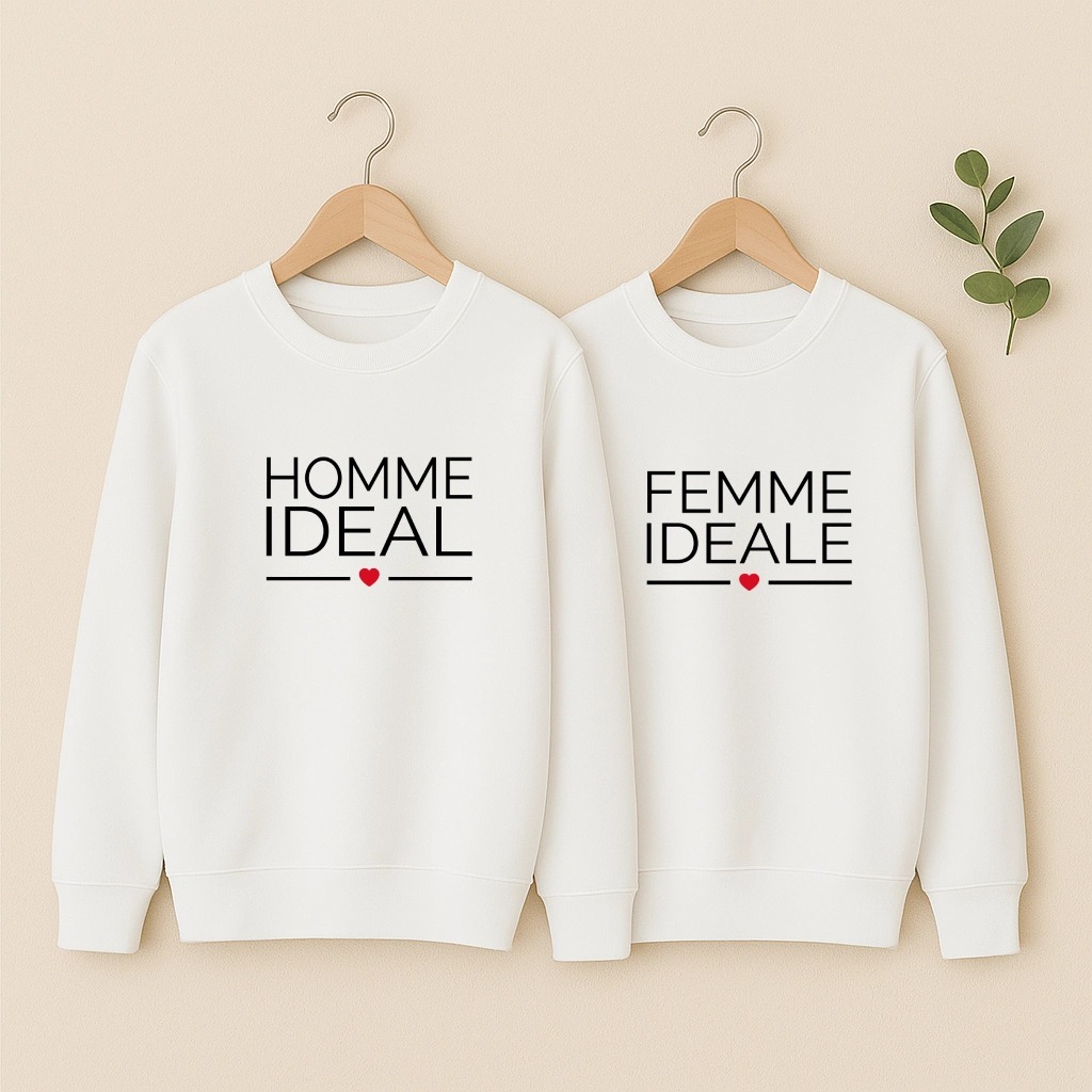 Sweat couple Homme idéal et Femme idéale, les deux en blanc