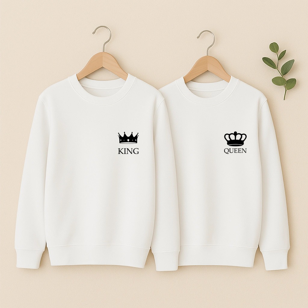 Sweat couple King et Queen côté cœur, les deux en blanc