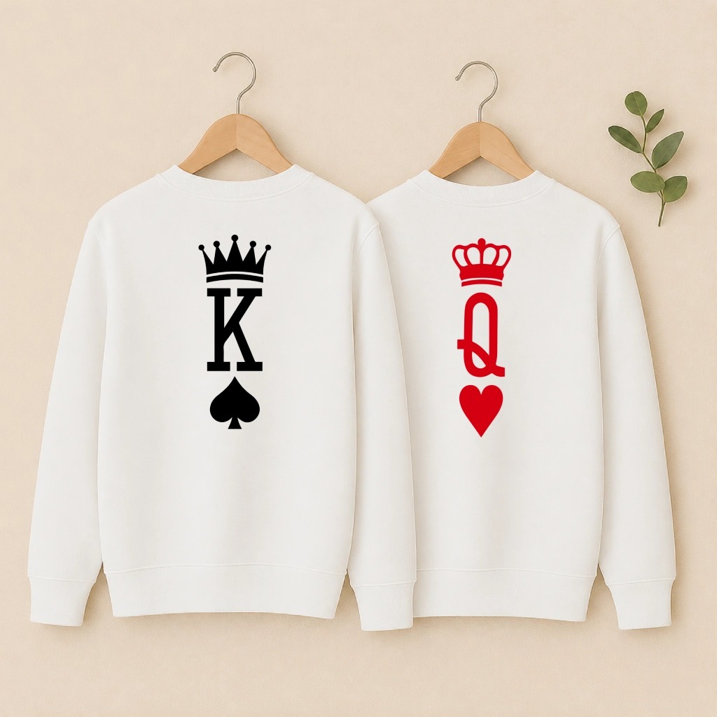 Sweat couple Roi de pique et Reine de cœur, les deux en blanc
