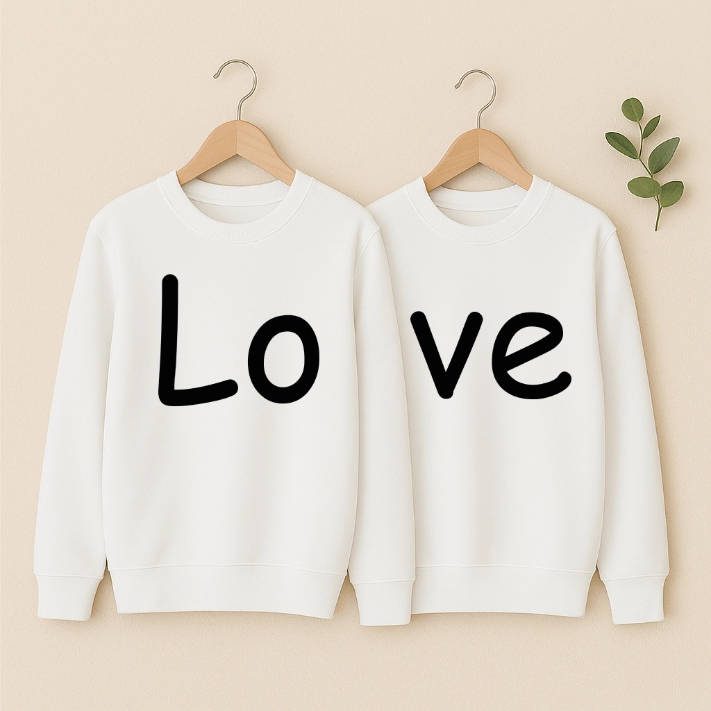 Sweat couple Love (LO VE), les deux en blanc
