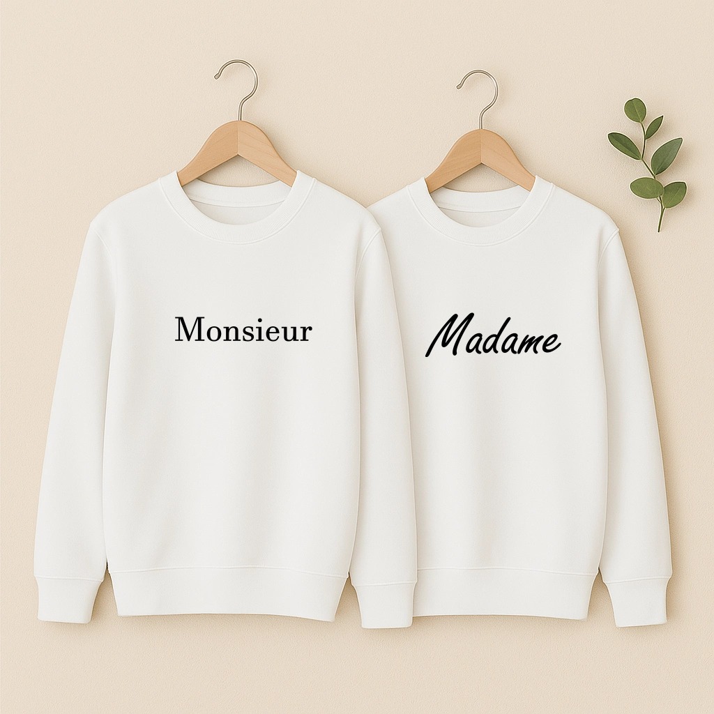 Sweat couple Madame et Monsieur, les deux en blanc