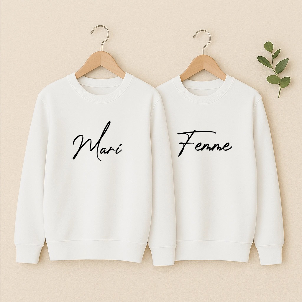 Sweat couple Mari et Femme, les deux en blanc