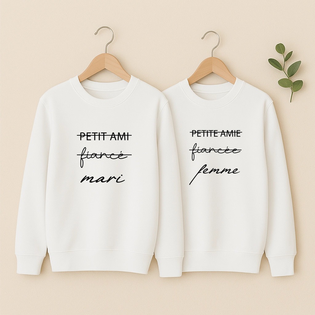Sweat couple Mari et Femme, les deux en blanc