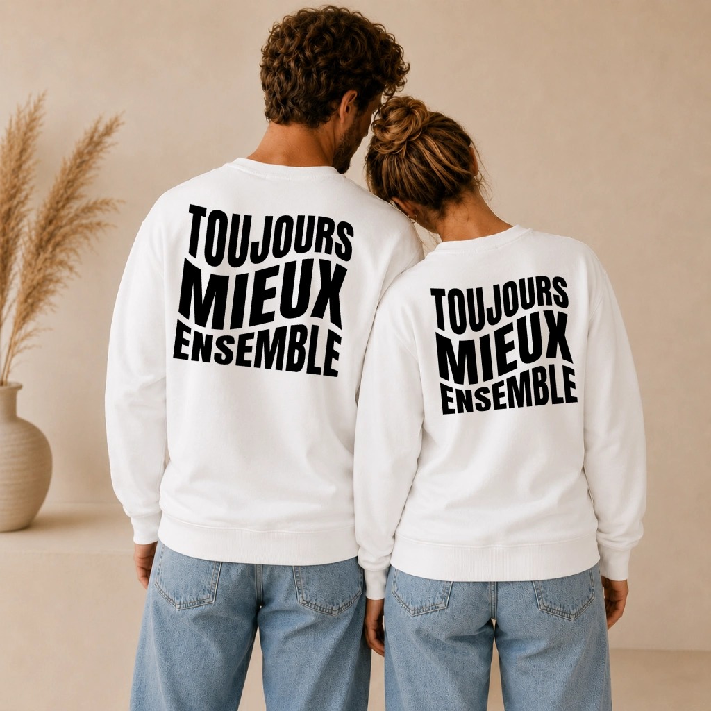 Couple portant les sweats Toujours Mieux Ensemble