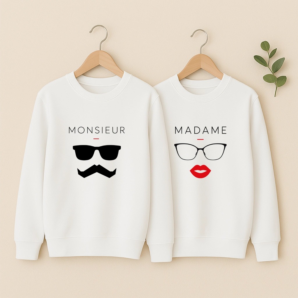 Sweat couple Monsieur et Madame, les deux en blanc